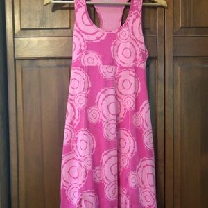 Lola athletic racerback dress. Shelf bra, lining peeks out from flared hem